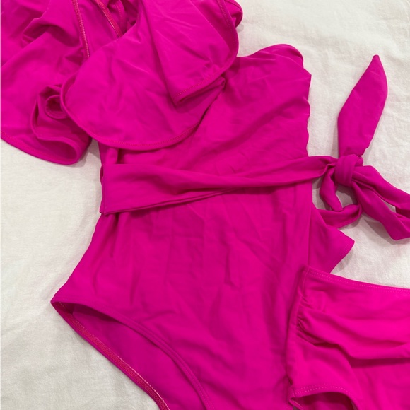 Pink Ruffled One-Shoulder Bikini Set - Picture 3 of 5